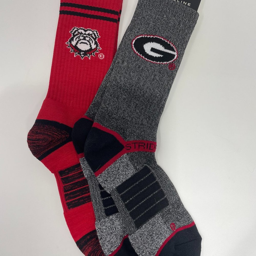 2 PACK OF GEORGIA BULLDOGS ATHLETIC SOCKS-STRIDELINE-NWT RETAIL $36